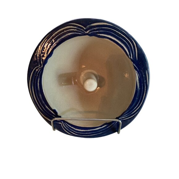 Handmade Apple Baking Dish Paris Maine Pottery Bowl Blue Tan Rustic Kitchen 1980 - Picture 2 of 7